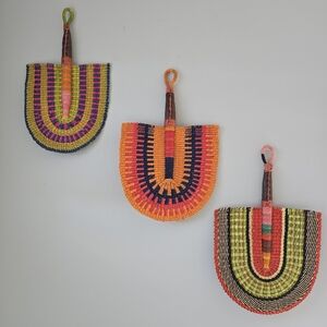 Colorful Handwoven African Wall Fans Set